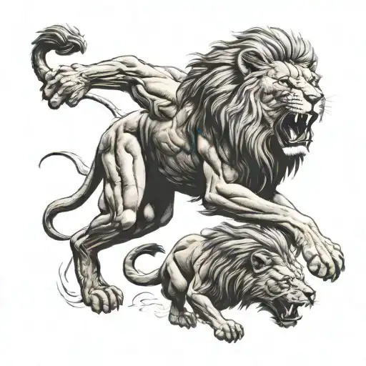 A Man Fighting Lion Roaring