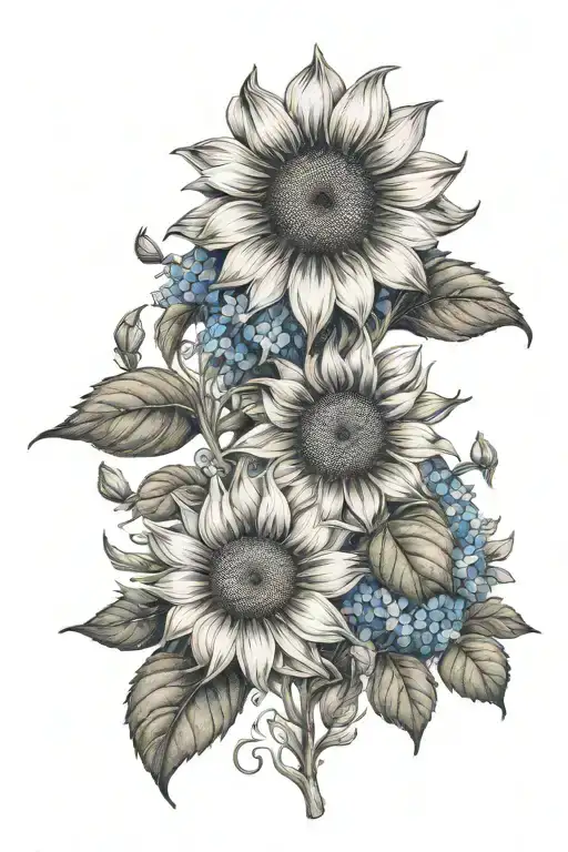Sunflower And Forget Me Not Flowers