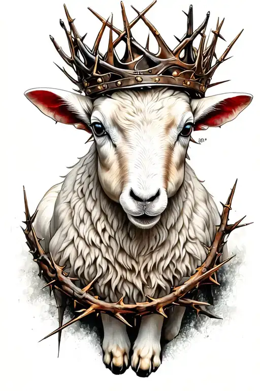 Lamb Standing On Back Legs With Crown Made Of Thorns On Head