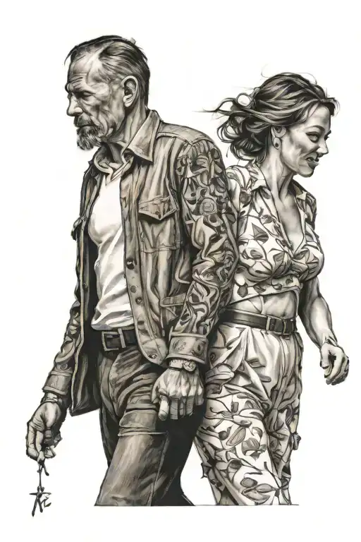 Husband And Wife Holding Hands And Walking