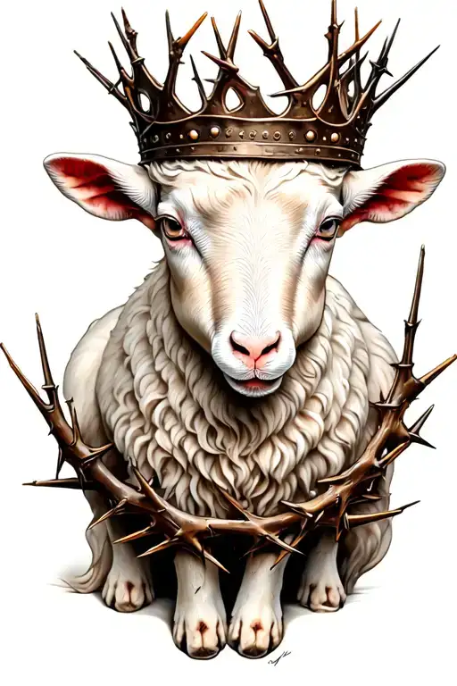 Lamb Standing On Back Legs With Crown Made Of Thorns On Head