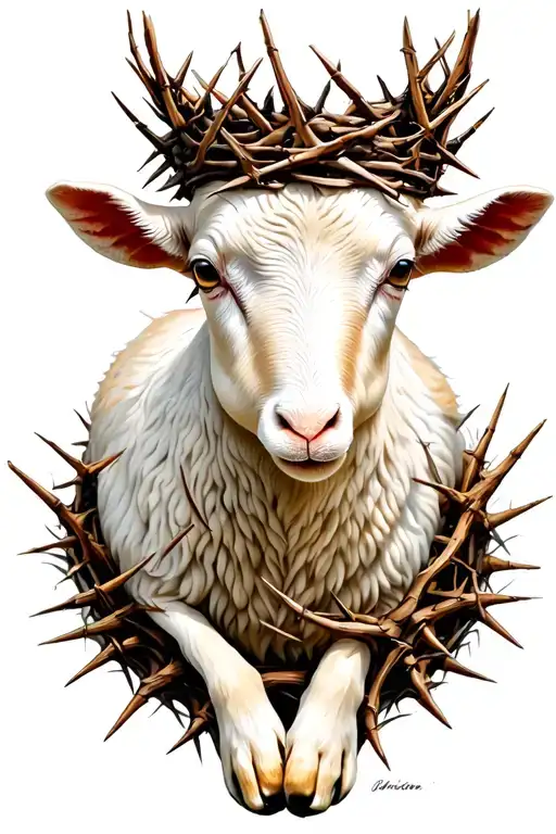 Lamb With Crown Made Of Thorns On Head Resting On A Bed Of Thorns