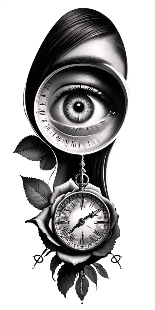 Angelina Jolie Eye In Tear Inside Sand Clock And Rose And Compass
