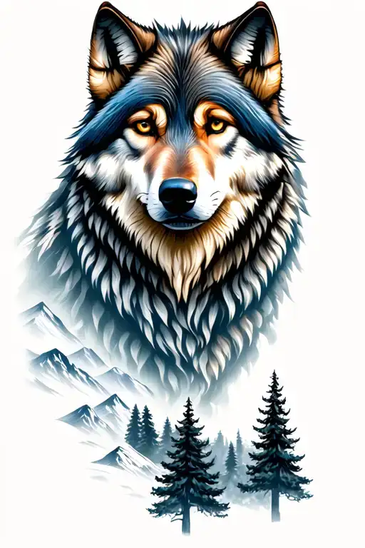 Wolf And Mountains And Trees