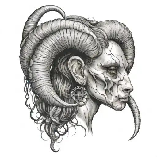 Woman With Ram Skull