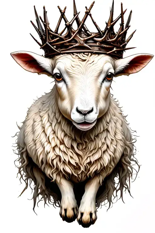 Lamb Standing On Back Legs With Crown Made Of Thorns On Head