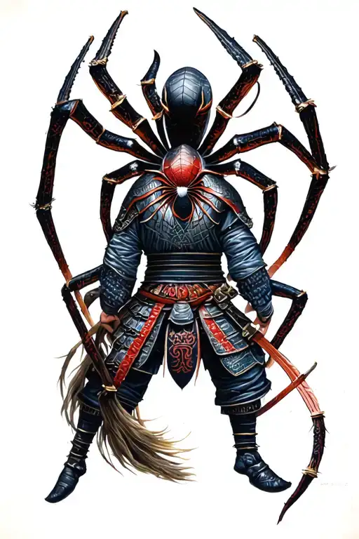 Japanesse Samurai Warrior And Generiodan Spider
