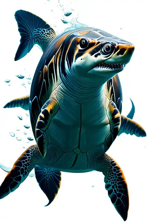 Shark Turtle Underwater Surrounded With Fish