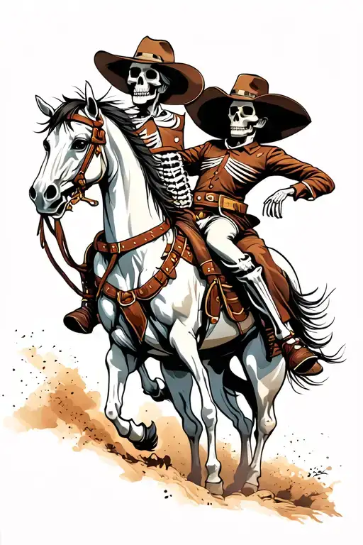 Skelton Cowboy Riding A Skeleton Horse