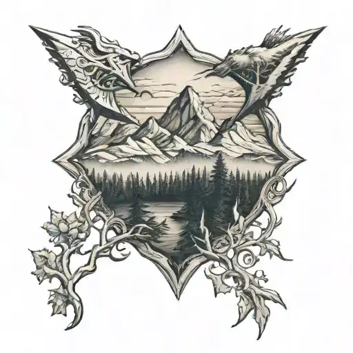 Mountains And Forest With Background Trident