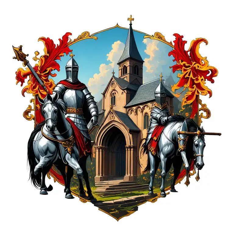 Medieval Knights And Detailed Church