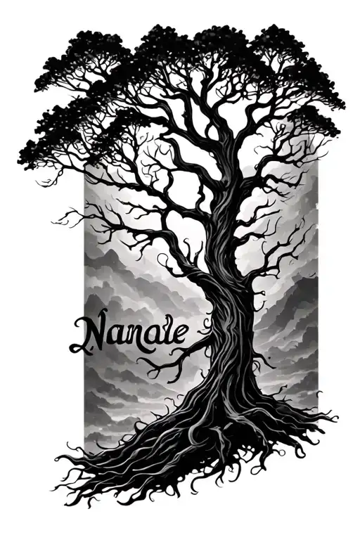 2 Black Out Lines With A Tree And Someone's Name In The Middle