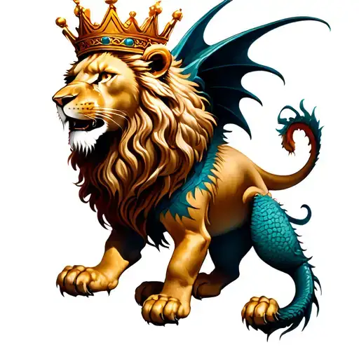 Lion Wearing A Crown In A Ouroboros Dragon