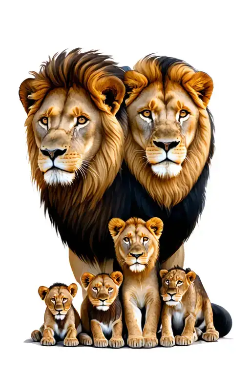 Realistic Lion Family Portrait