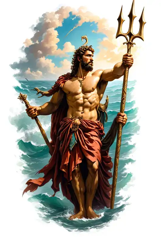 Greek Myth Poseidon Holding The Trident