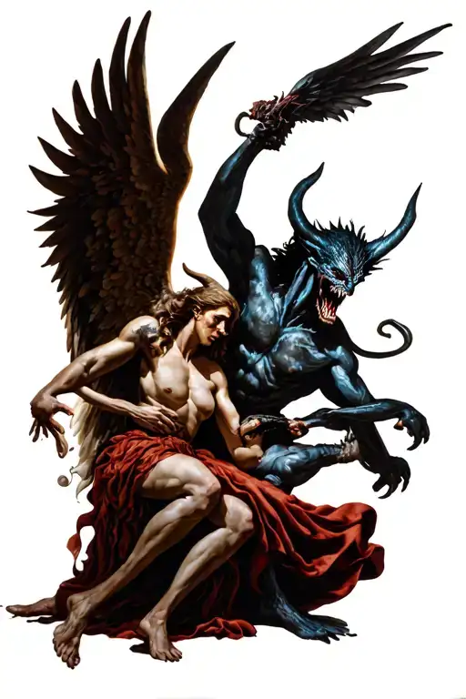 Angel And Demon And Monster Fighting