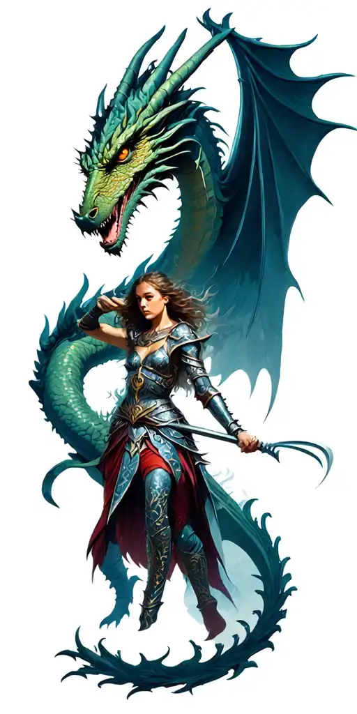 Valkyrie Warrior Battling A Dragon