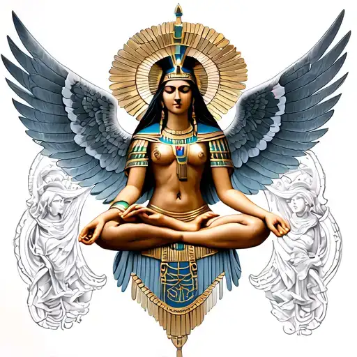 Goddess Isis With Her Wings Spread And Meditating