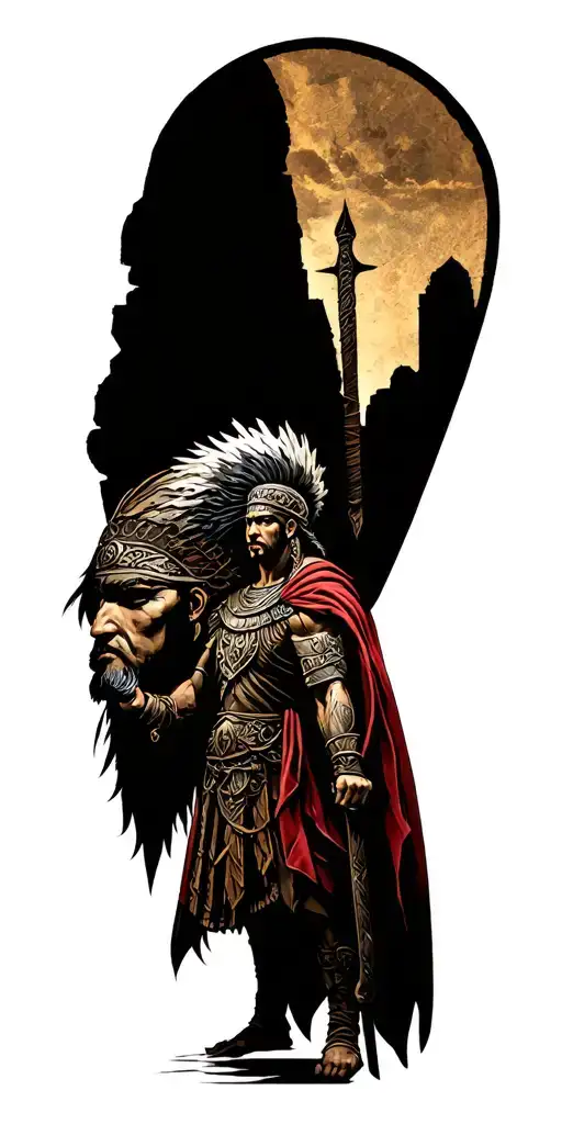 Warriors With Ancient Ruins In Background