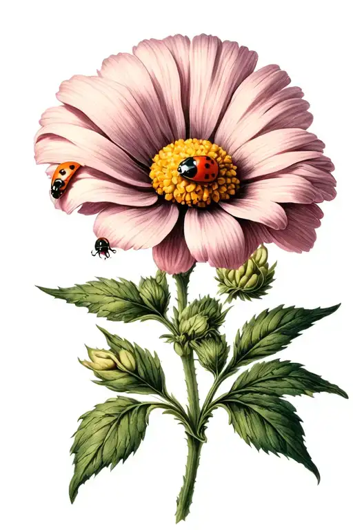 Small Victorian Flower With Tiny Ladybird Perched On It