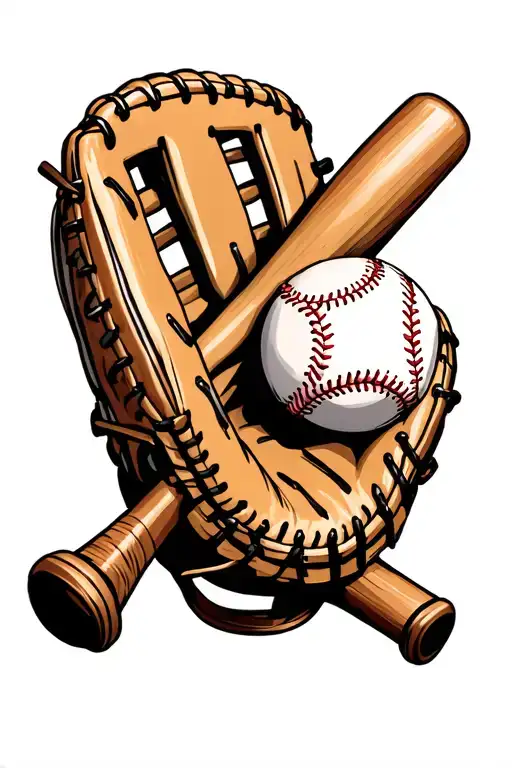 Baseball Glove With Ball And One Bat On The Inside