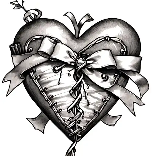 Broken Heart With Corset Ribbon