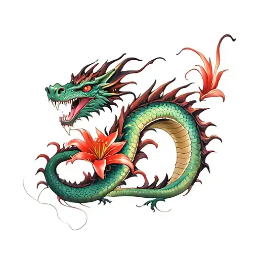 Dragon With Red Lily