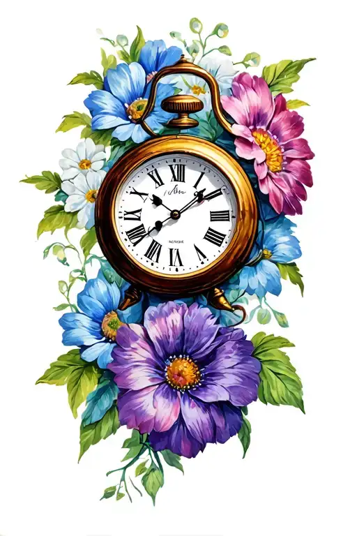 Stopped Clock With Flowers Wrapped