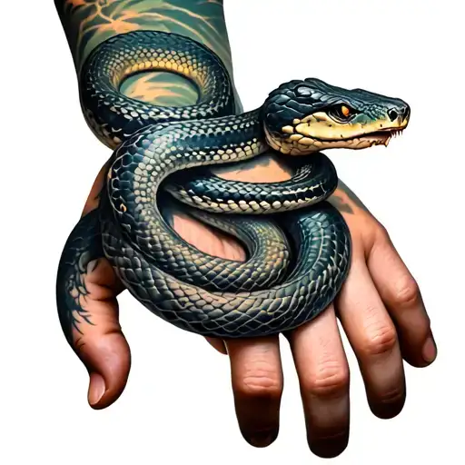 Snake Wrapped Around Hand With Half Sleeve