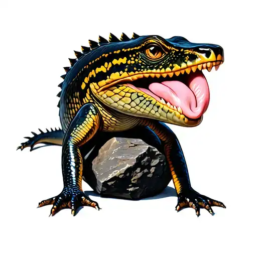 Blue Tongue Skink Purched On Rock With Tongue Out