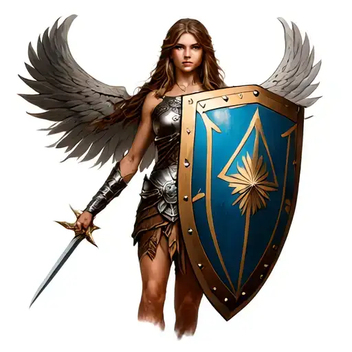 Shield Maiden Holding A Shield Infront At Legs