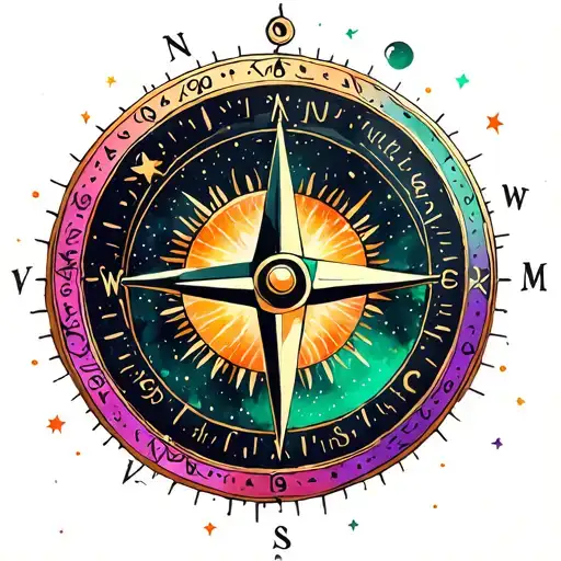 Feminine Compass With Sun Moon Stars Using Purple Orange And Pink And Green