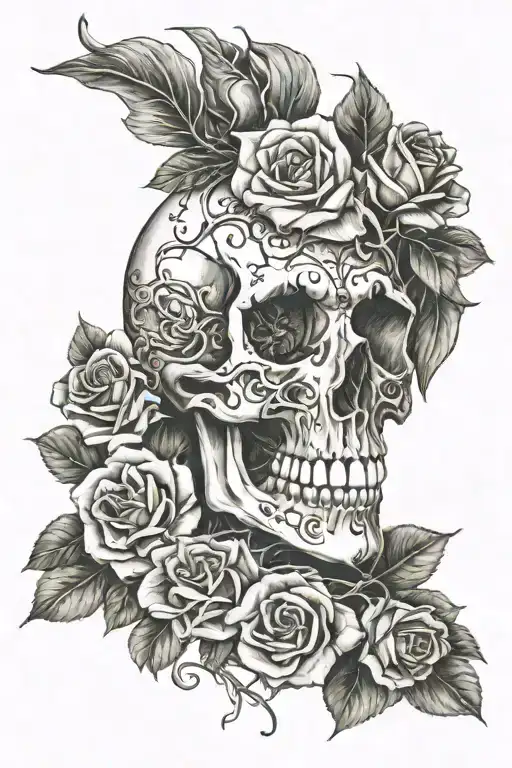 Skull With Rose Intertwined