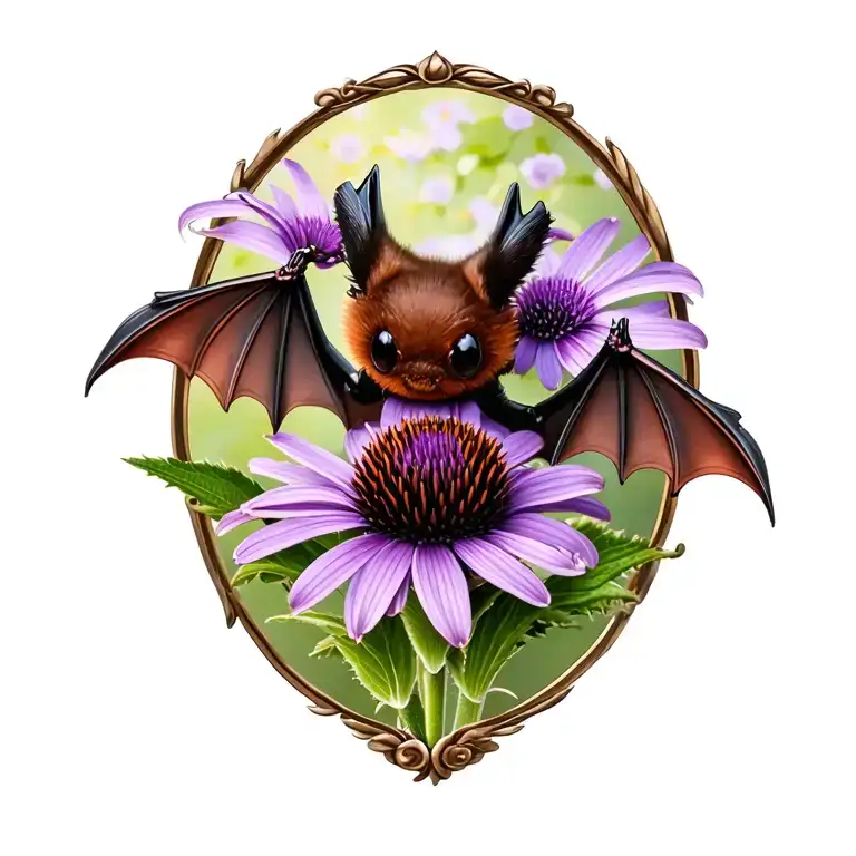 Brown Bat And Purple Cone Flower