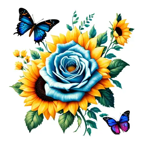 Sonya Rose With Regular Roses And Sunflowers And Butterflies