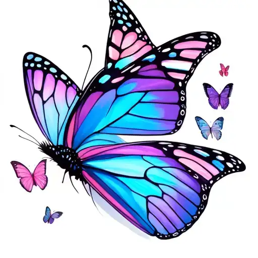 Pink Blue And Purple Butterflies