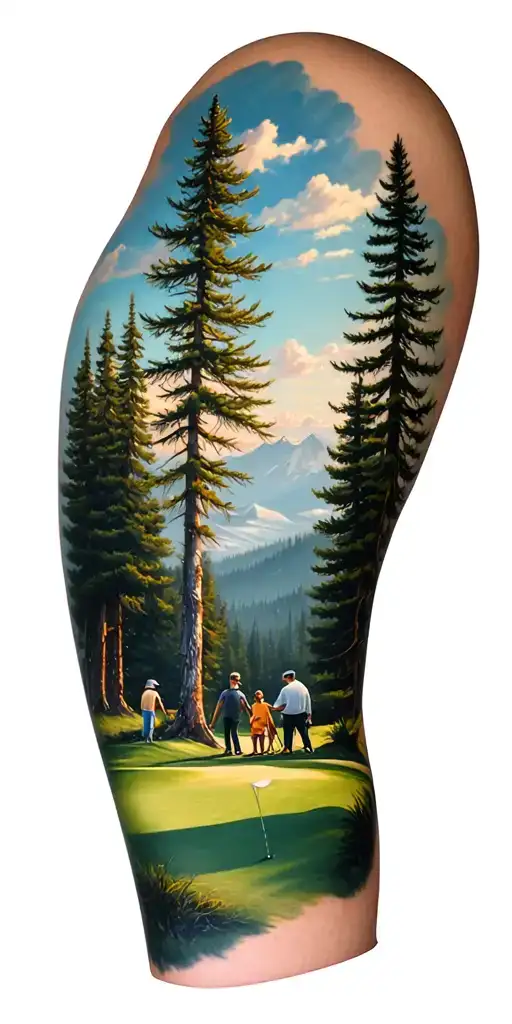 Pine Forest Scene And Family On Golf Course And Ansel Adams