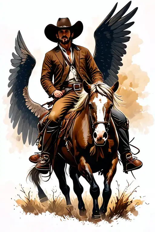 Dead Western Cowboy Riding A Horse With Wings Spread