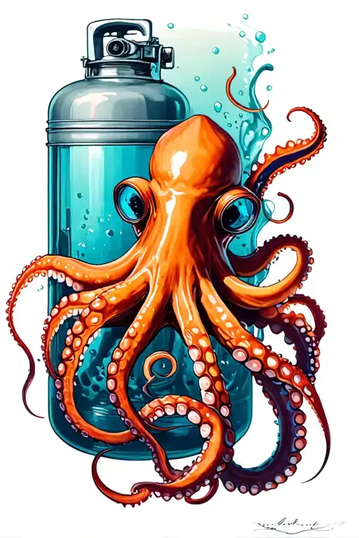 Octopus And Scuba Air Tank