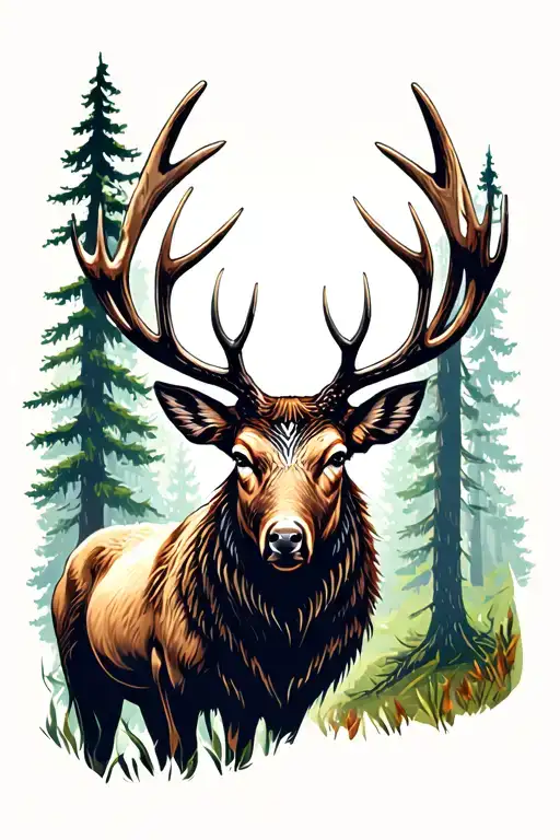 Tribal Elk In Forest