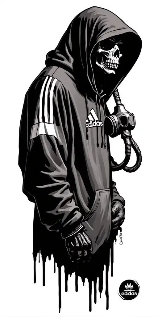 Grim Reaper Wearing An Adidas Hoody And Holding A Gas Mask