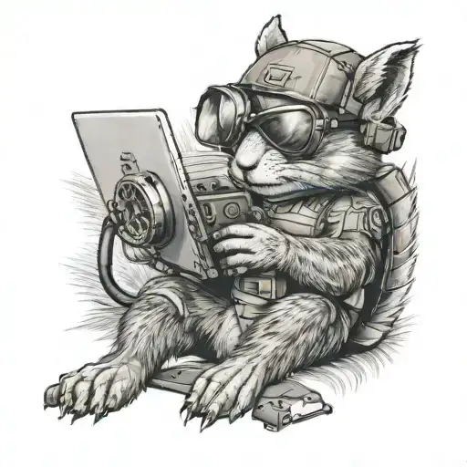 Tactical Squirrel With A Laptop And A Grenade