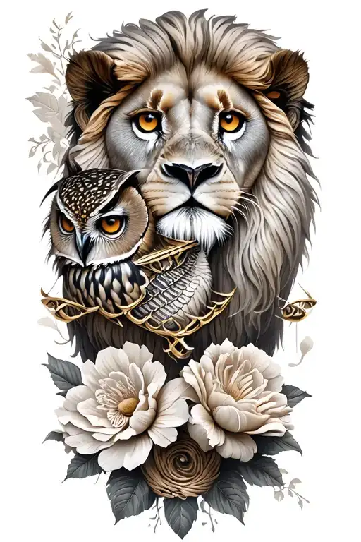 Stoicism Lion And Owl And Scales And Flower