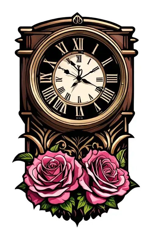 Tribal Style Numeral Clock With Two Roses