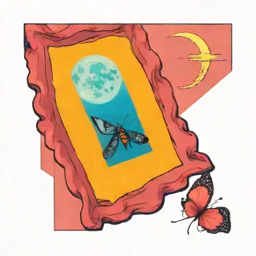 A Colorful Moth Flying Under A Full Moon In A Serene Ocean Setting