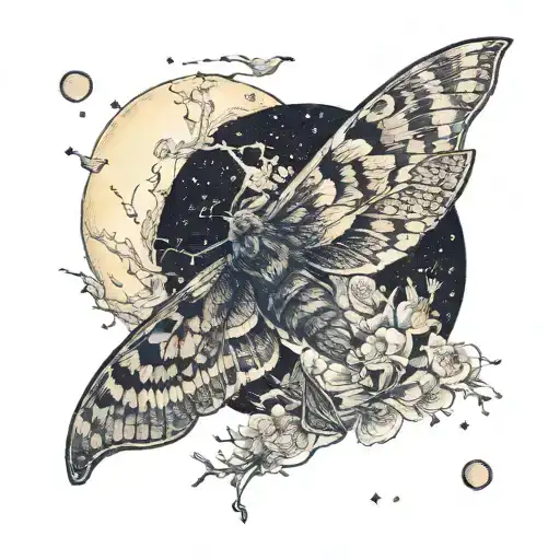 A Moth Flying Under A Full Moon In A Serene Ocean Setting