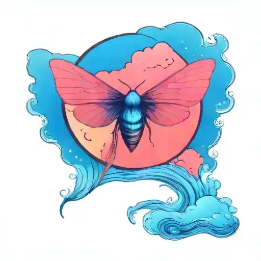 A Moth Flying Under A Full Moon In A Serene Ocean Setting