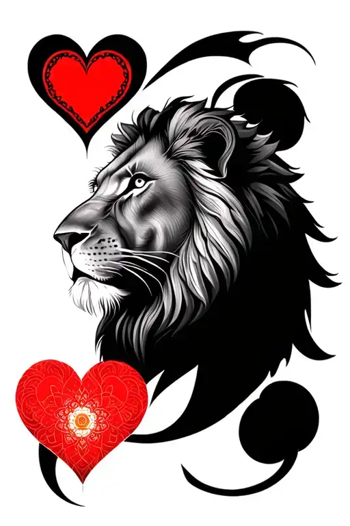 Mandala Design With Lion And Love Heart