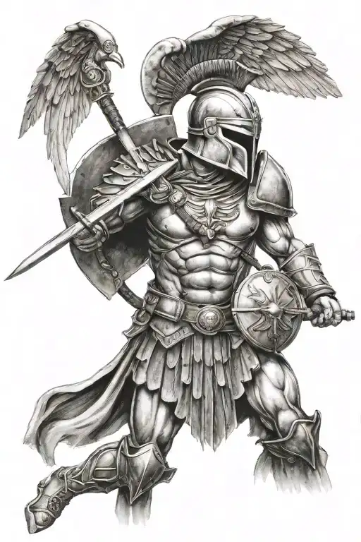 Spartan Warrior Holding Sword With Wings