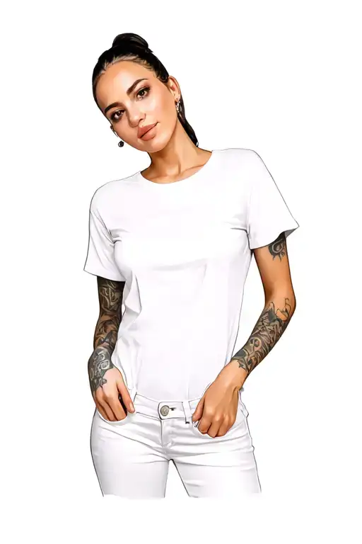A Woman Wearing A White T - Shirt